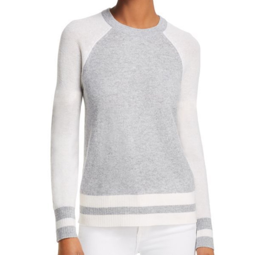 Aqua Color Block Crew Neck Cashmere Sweater 100% Cashmere